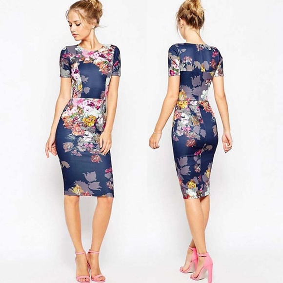 asos navy floral dress